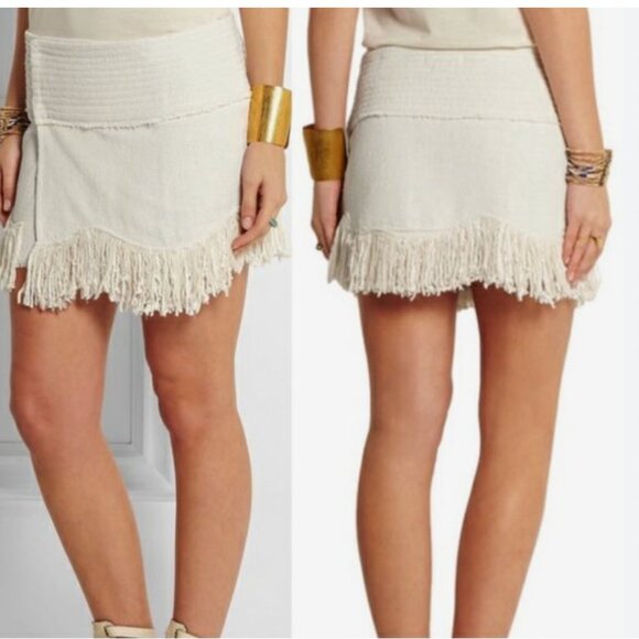 Isabel Marant Natacha Fringed Woven Silk Wrap Mini Skirt size 38 - Picture 2 of 7